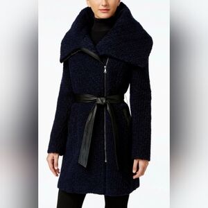 Cole Haan Boucle Coat with Leather Belt